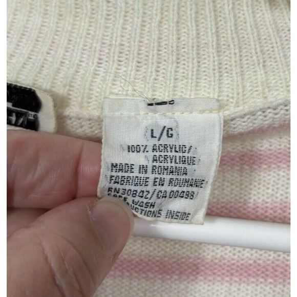 Vintage Andrew St John Sweater Cardigan Size L Pink Striped Acrylic Grandpa Y2K - Picture 8 of 10